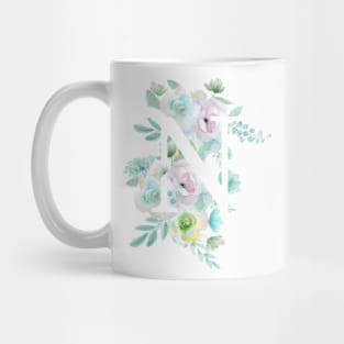 Botanical alphabet N green and purple flowers Mug